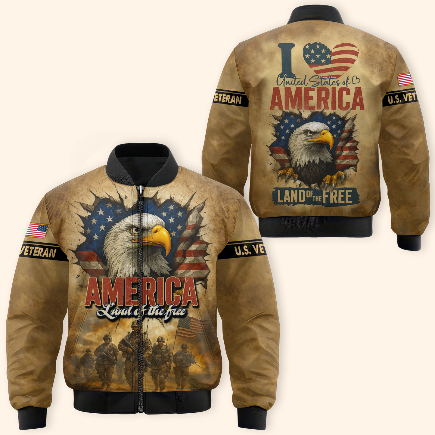 U.S. Veteran Hoodie – America Land of The Free, Patriotic Eagle and Flag Design