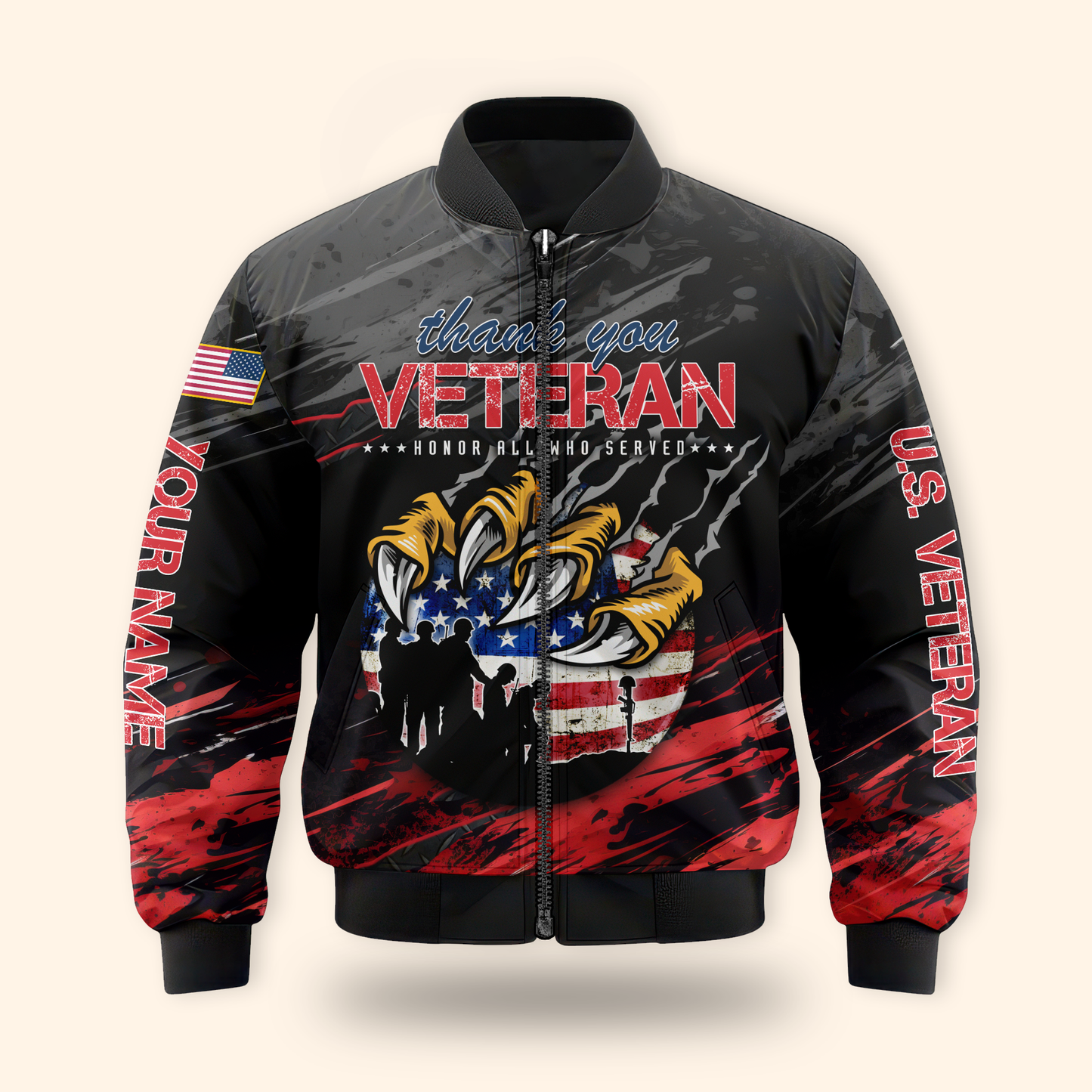 Personalized US Veteran Hoodie – Eagle Claw & Flag – Thank You Heroes Design, easychoo.com