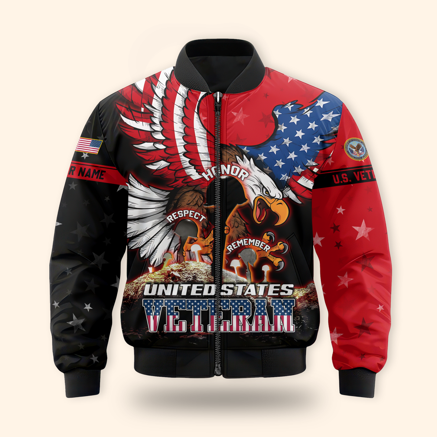 U.S. Veteran Hoodie – Honor Respect Remember Patriotic Zip Up Jacket