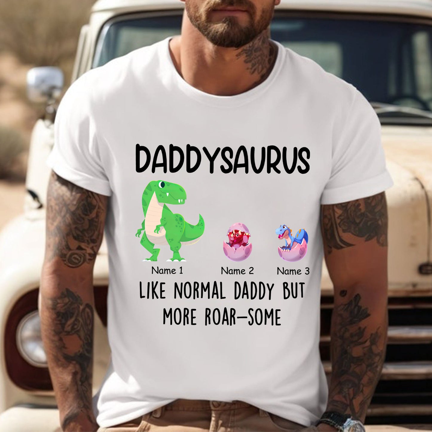 Personalized Family- Daddysaurus Like Normal Daddy But More Roar-Some Tshirt, easychoo.com