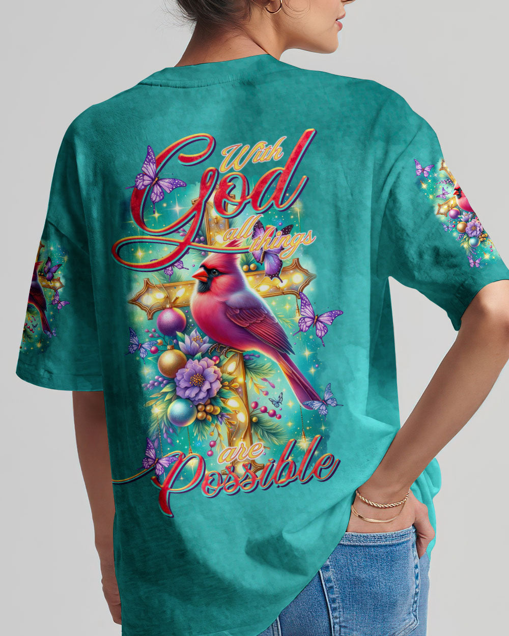 With God All Things Are Possible Cardinal Christmas Women's All Over Print Shirt - Tltr3010234, easychoo.com