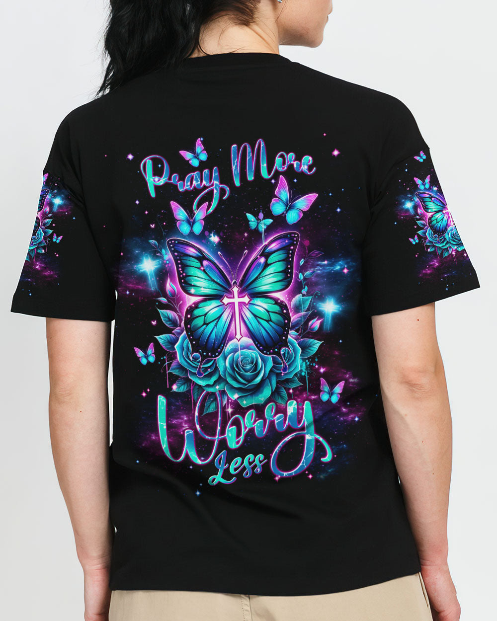 Pray More Worry Less Butterfly Women's All Over Print Shirt - Tlnt2601242, easychoo.com
