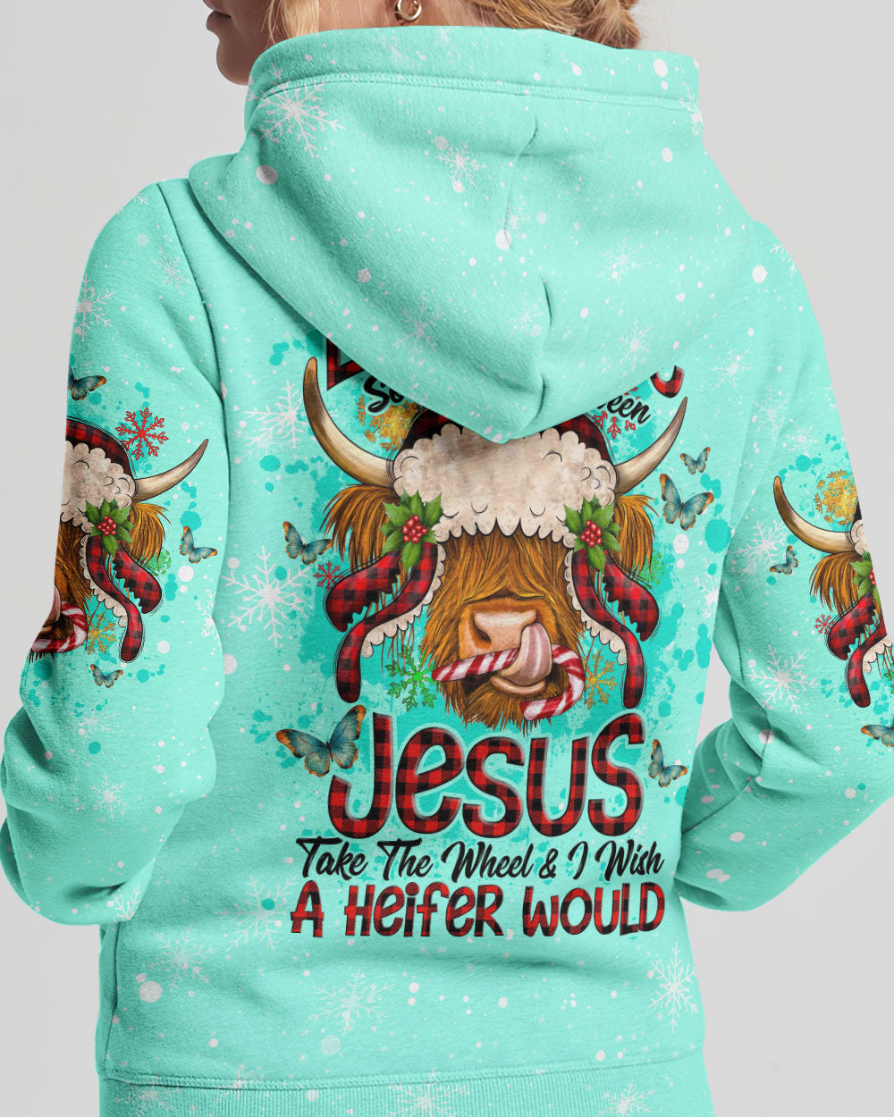 Living Life Somewhere Between Jesus Cow Christmas Women's All Over Print Shirt- Tlno2710234, easychoo.com