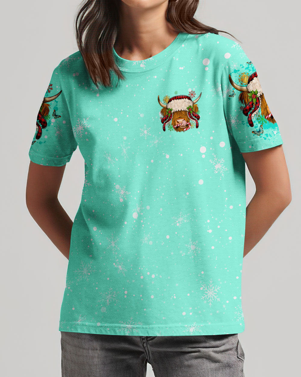 Living Life Somewhere Between Jesus Cow Christmas Women's All Over Print Shirt- Tlno2710234, easychoo.com