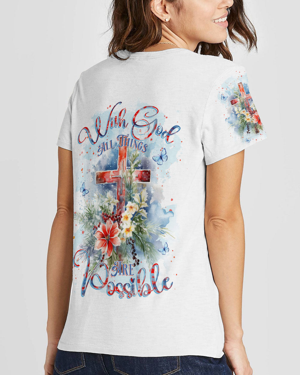 With God All Things Are Possible Christmas Women's All Over Print Shirt - Yhkd0611231, easychoo.com