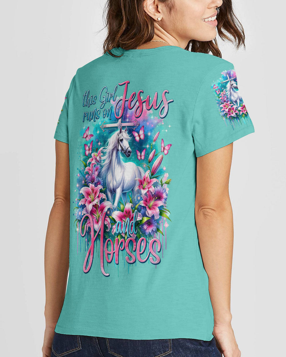 Runs On Jesus And Horses Women's All Over Print Shirt - Tytm1312234, easychoo.com