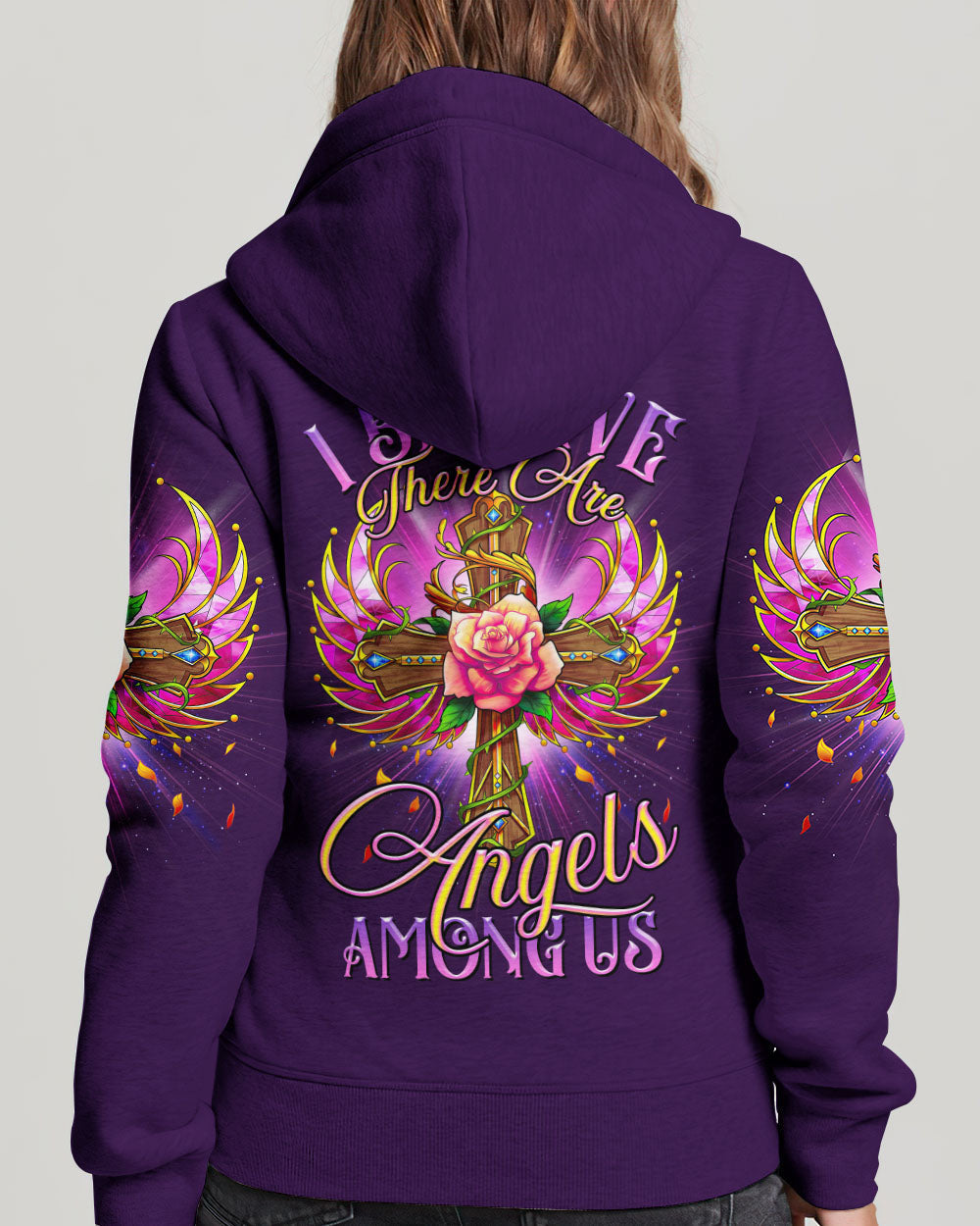 I Believe There Are Angels Among Us Cross Rose Wings Women's All Over Print Shirt - Tltr0307234, easychoo.com