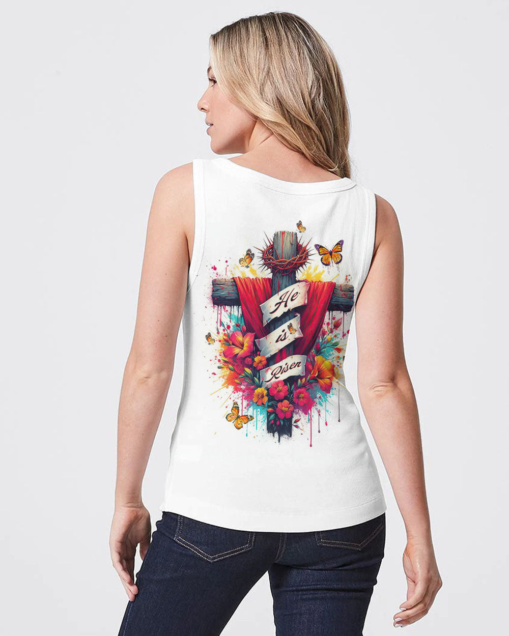 He Is Risen Flower Cross Women's All Over Print Shirt - Tltw2405244, easychoo.com