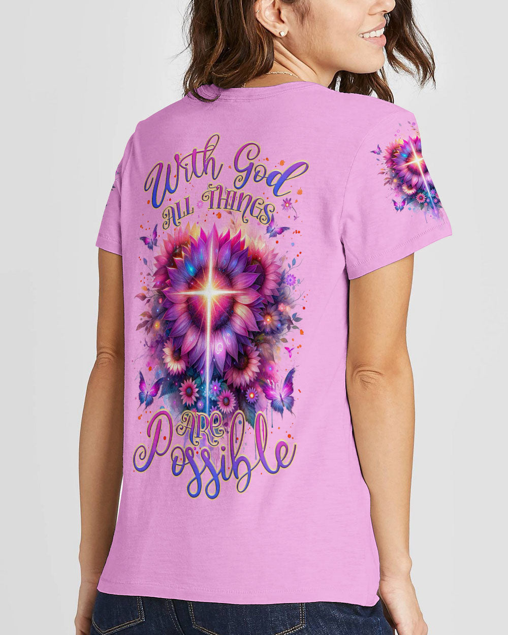 With God All Things Are Possible Sunflower Women's All Over Print Shirt - Tlnz0912232, easychoo.com