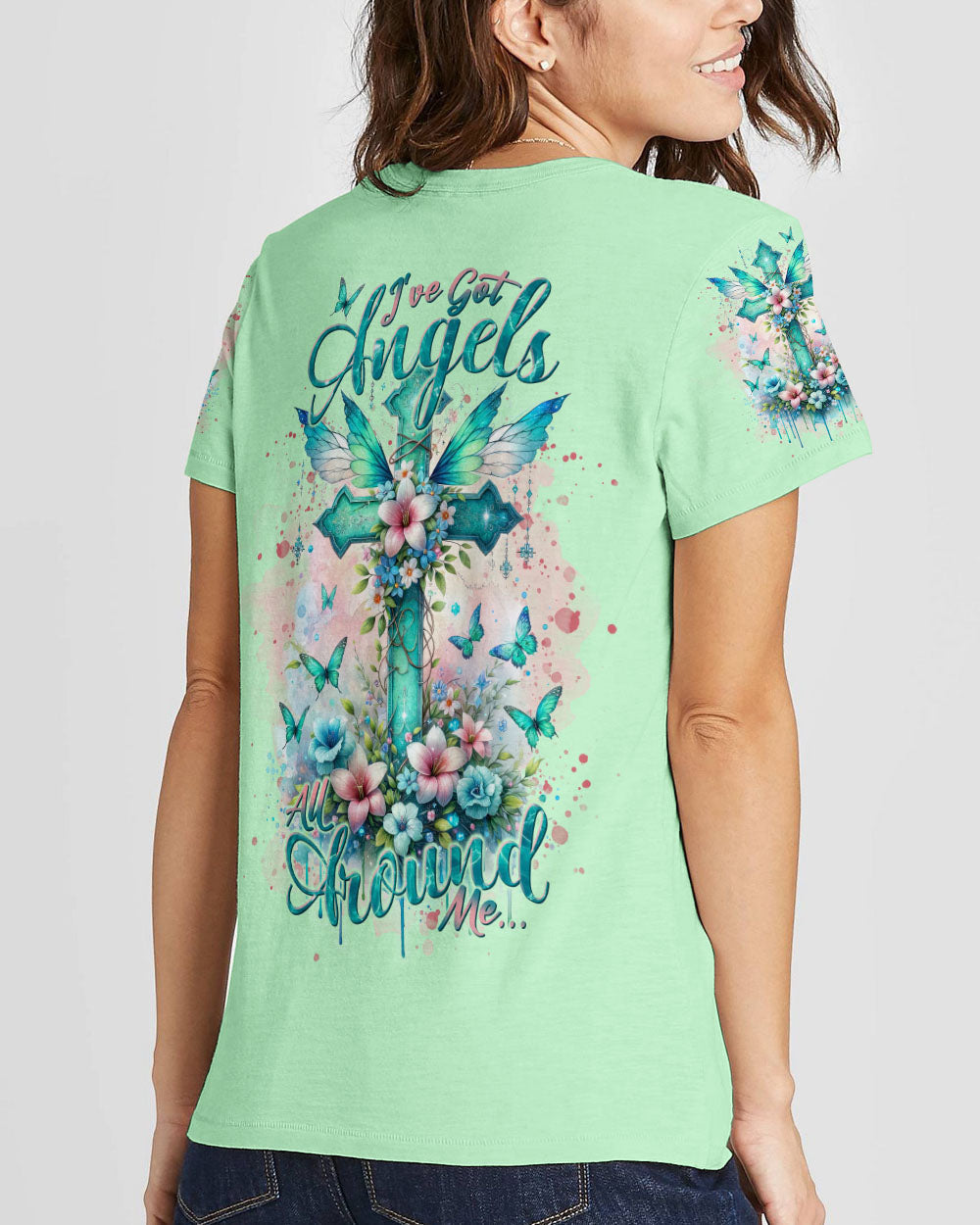 I've Got Angels Cross Flower Women's All Over Print Shirt - Tlnt1212234, easychoo.com