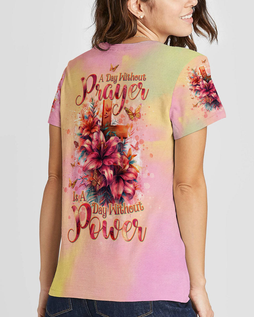 A Day Without Prayer Is A Day Without Power Lilies Women's All Over Print Shirt - Tltw2304245, easychoo.com