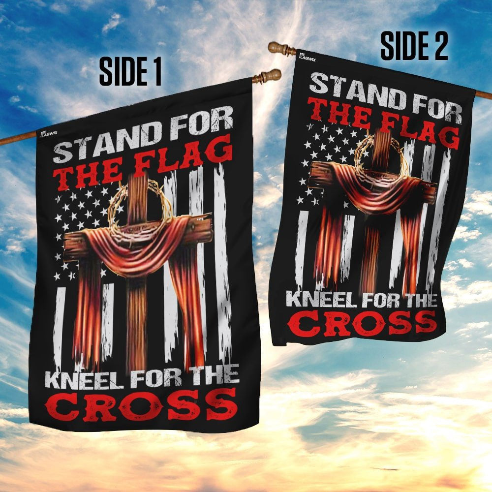 Christian Garden Flags, Stand For The Flag Kneel For The Cross Flag, Christian House Flags, Christian Cross Flag, Faith Flag, easychoo.com