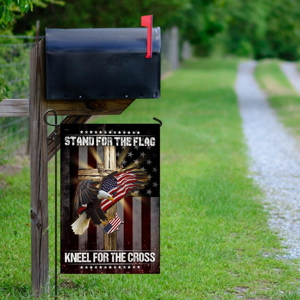 Christian Garden Flags, Stand For The Flag Kneel For The Cross Jesus Cross Eagle Flag, Christian House Flags, Christian Cross Flag, Faith Flag, easychoo.com