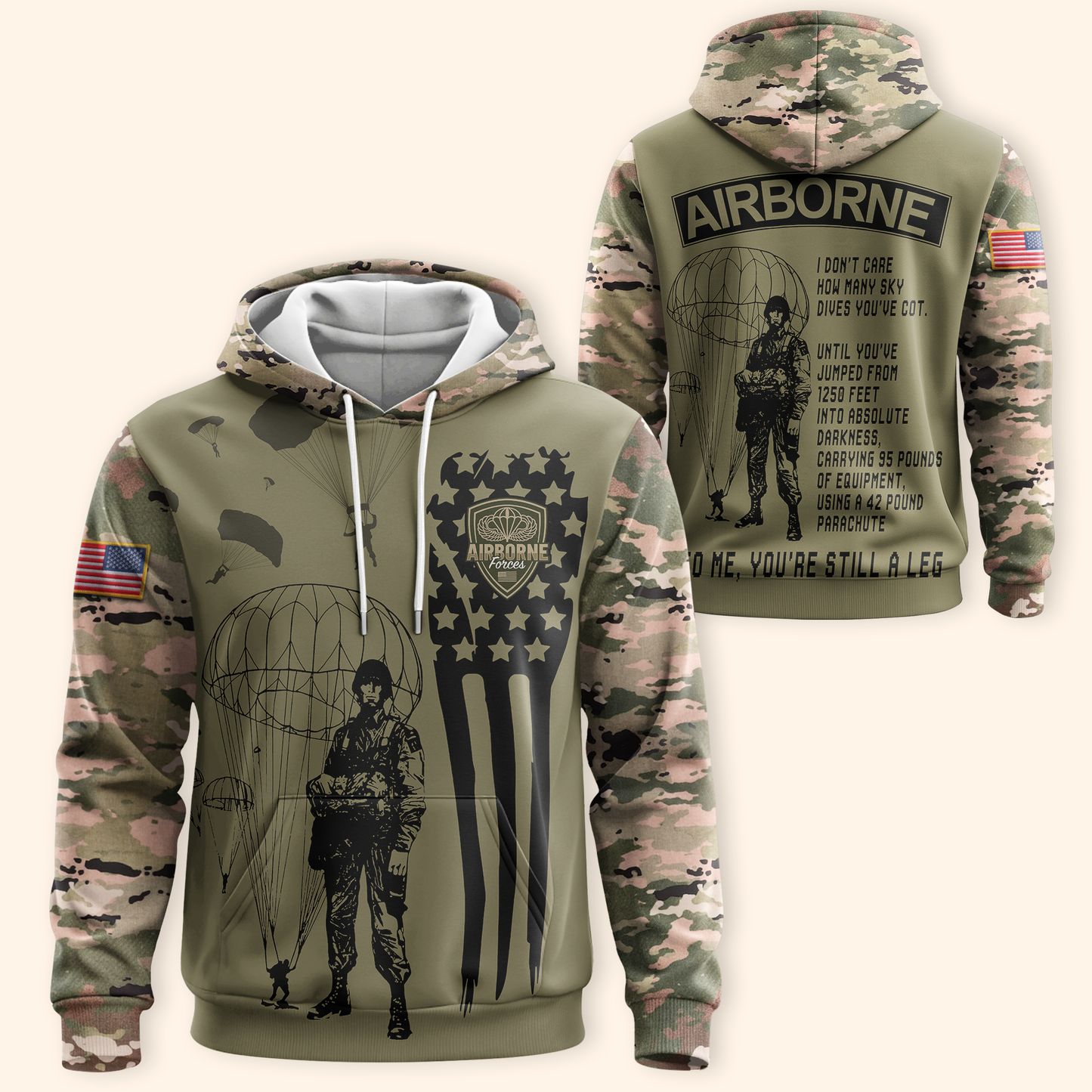 U.S. Airborne Hoodie – Paratrooper Camo Design, Proud Army Veteran Apparel, easychoo.com