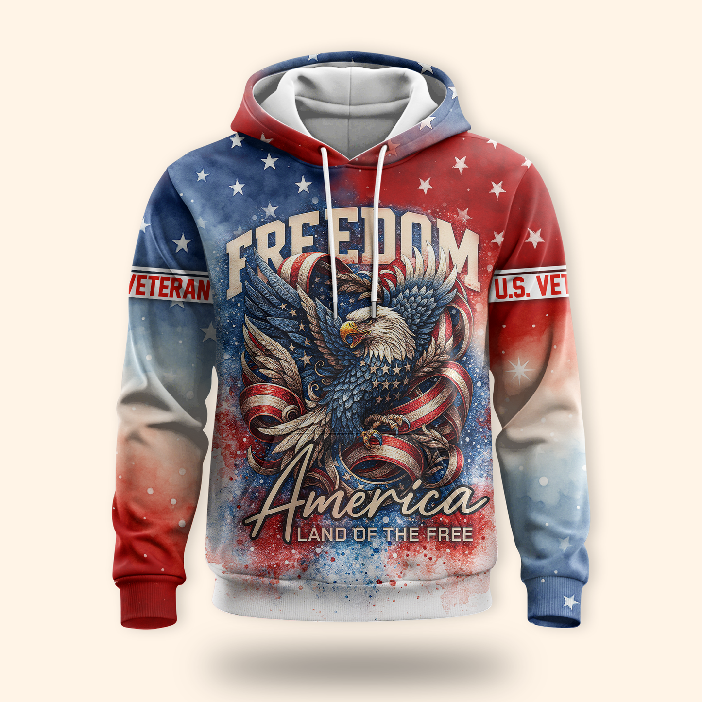 U.S. Veteran Hoodie – Freedom America Land of The Free, Patriotic Eagle Design