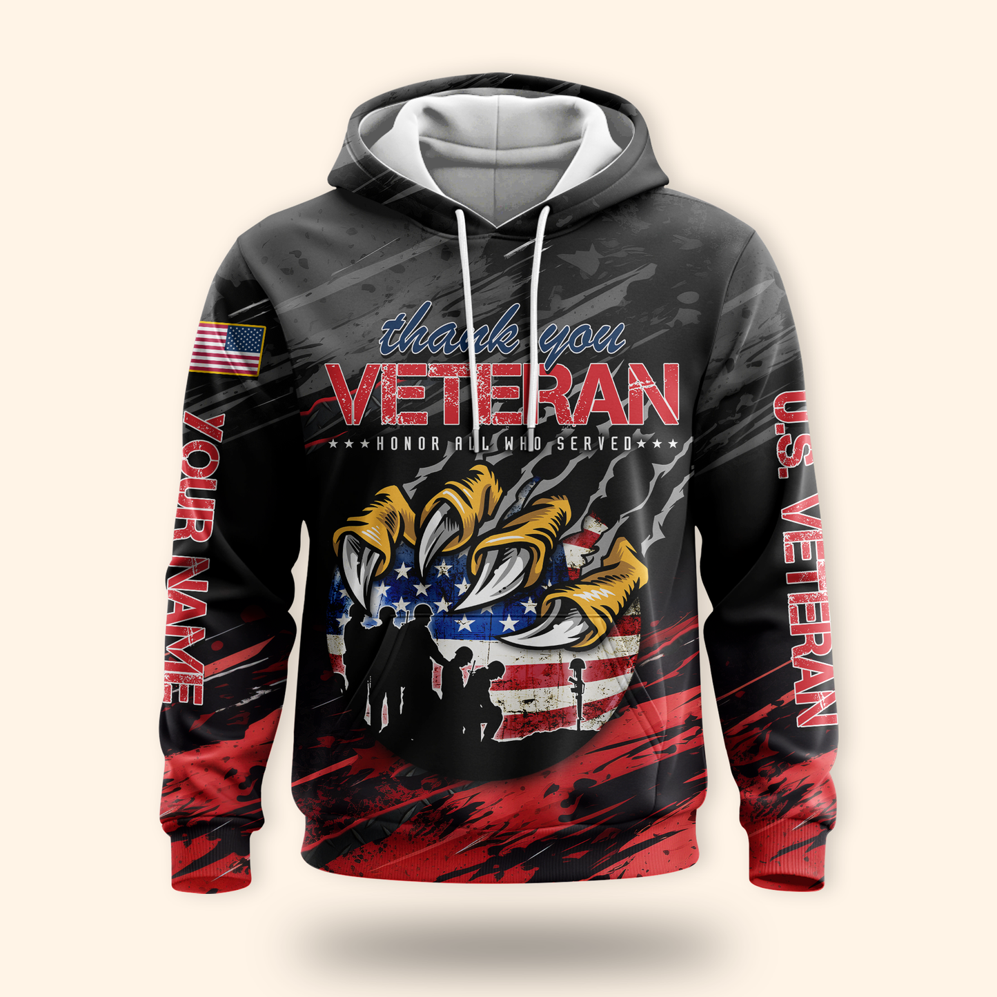 Personalized US Veteran Hoodie – Eagle Claw & Flag – Thank You Heroes Design, easychoo.com