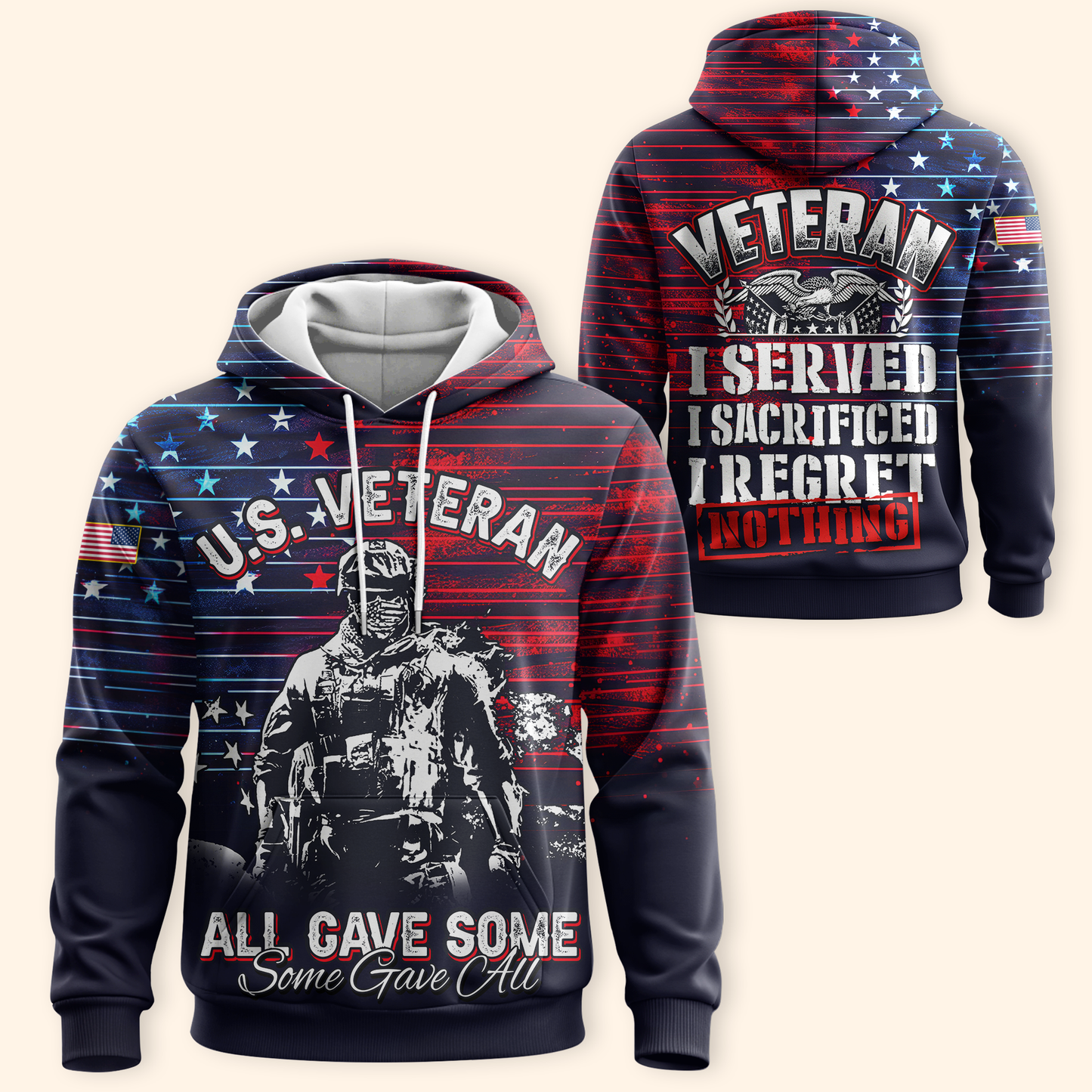 U.S. Veteran Hoodie – I Served I Sacrificed I Regret Nothing Zip Up