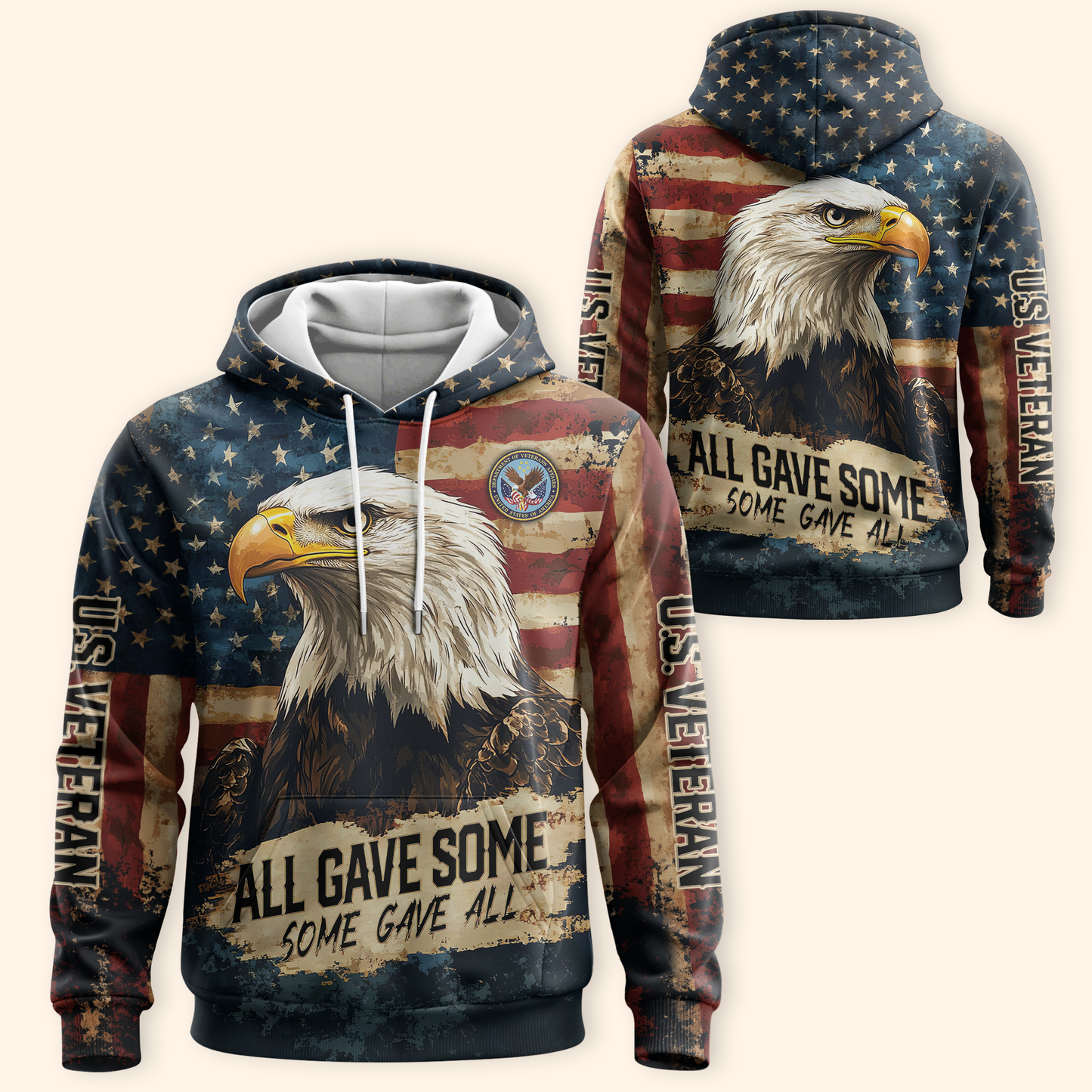 American Flag Veteran Hoodie – Patriotic Eagle All Gave Some Design