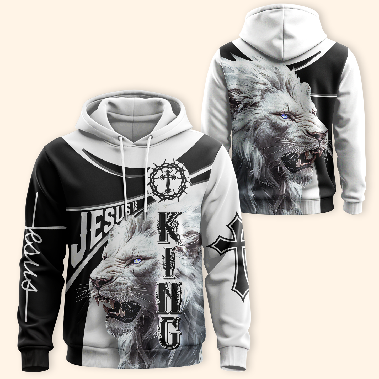 Faith Christian Hoodie – Jesus is King Lion of Judah Cross Zip Up Hoodie for Believers
