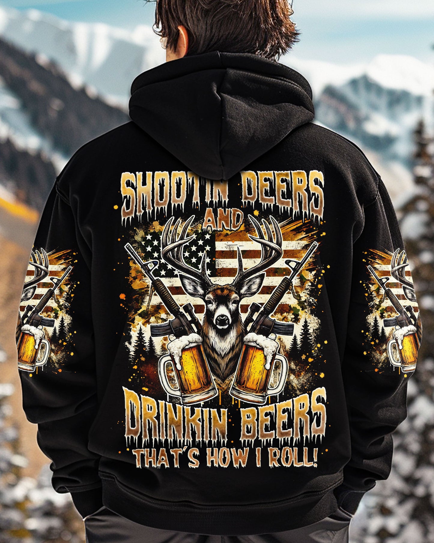SHOOTING DEERS AND DRINKING BEERS ALL OVER PRINT - TLNZ2612242