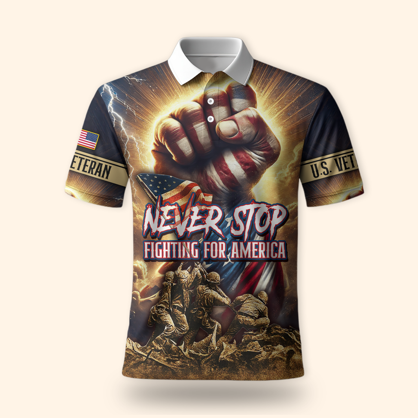 U.S. Veteran Hoodie – Never Stop Fighting for America, Patriotic Warrior Design