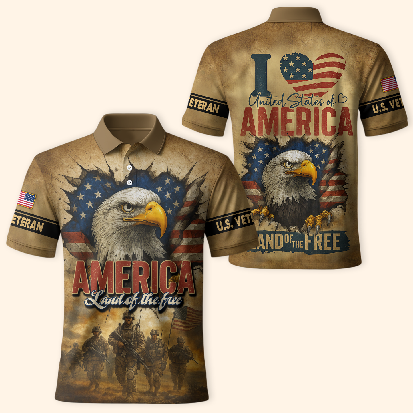 U.S. Veteran Hoodie – America Land of The Free, Patriotic Eagle and Flag Design