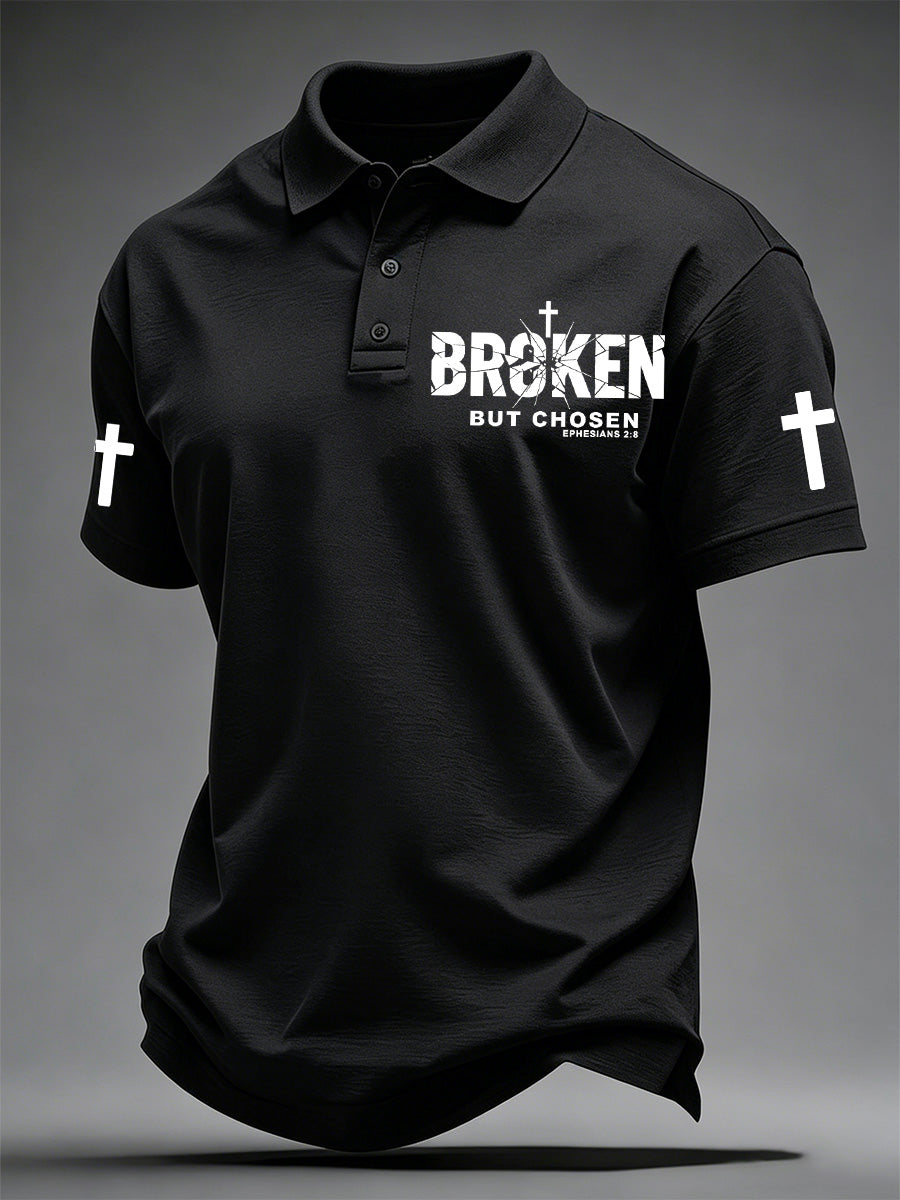 Men's Christian Cross Broken But Chosen Print Polo