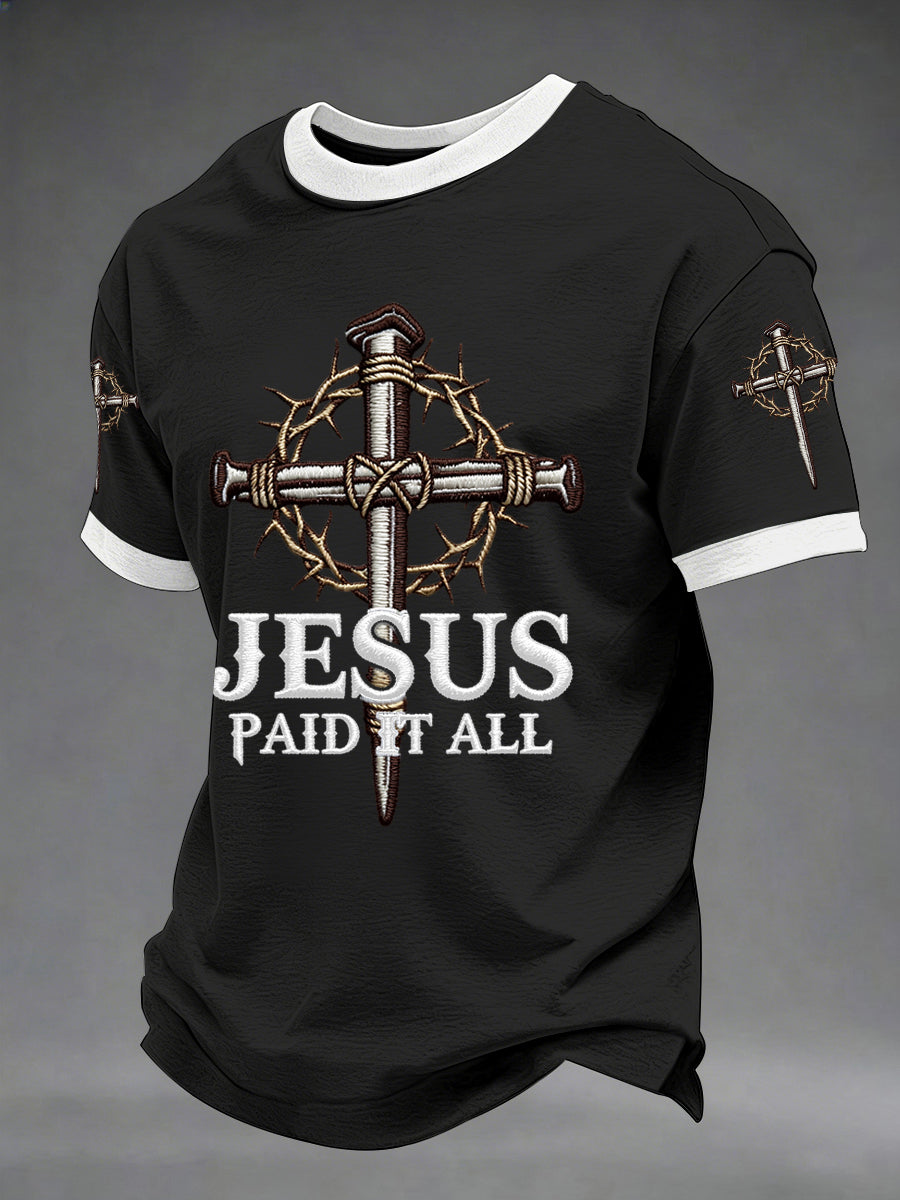 Men's Jesus Paid It All Nail Cross Print Casual Tee