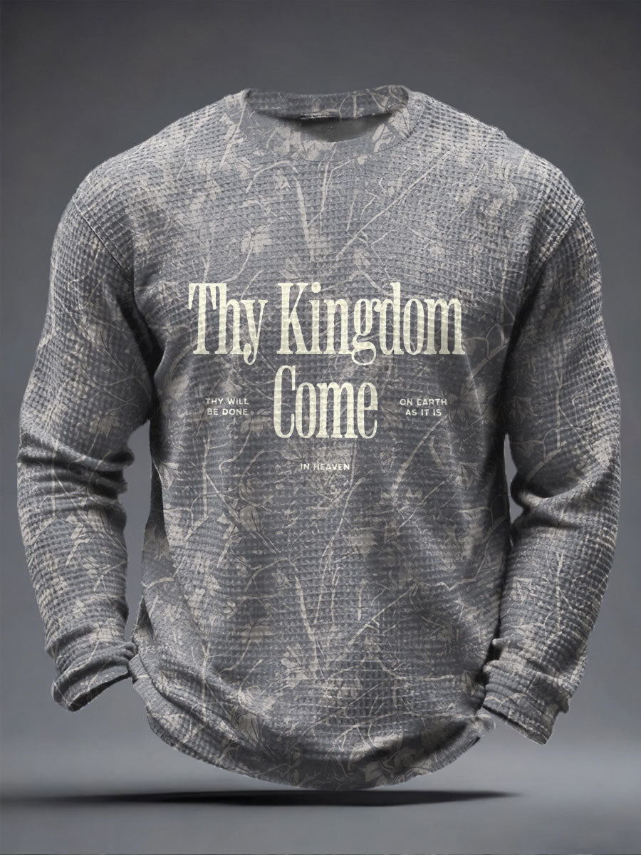 Men's Thy Kingdom Come Waffle Print Casual T-Shirt