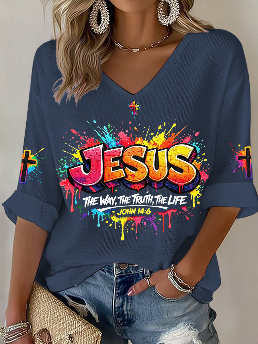 Women's Christian Jesus Cross Waffle T-shirt