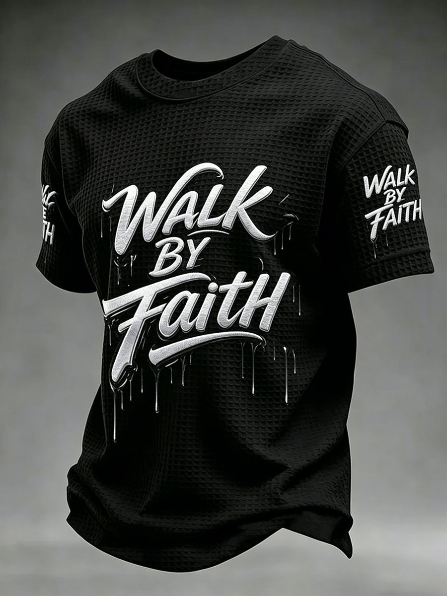 Men's Christian WALK BY FAITH Cross Waffle Short Sleeve T-shirt