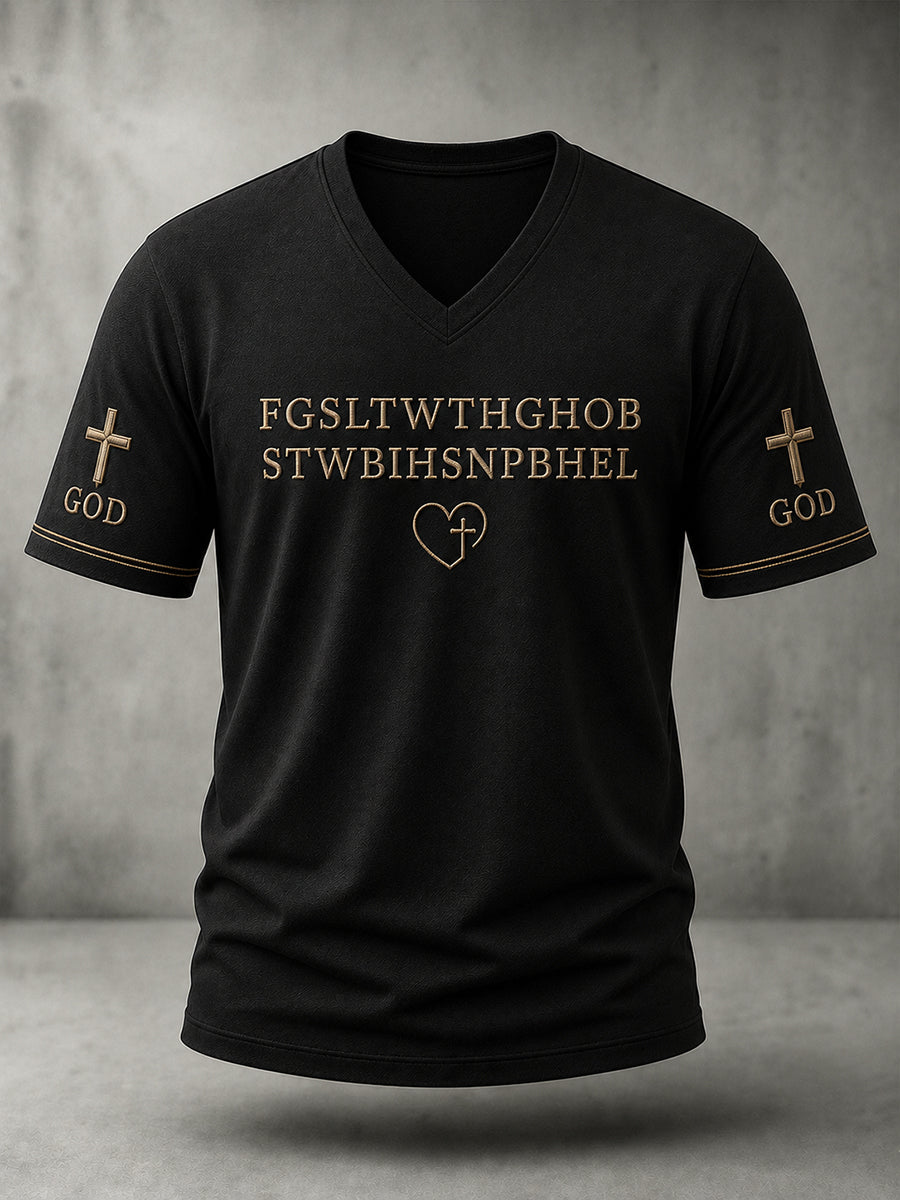 Men's Christian Bible Verse For God So Loved The World Short Sleeve V-neck T-shirt
