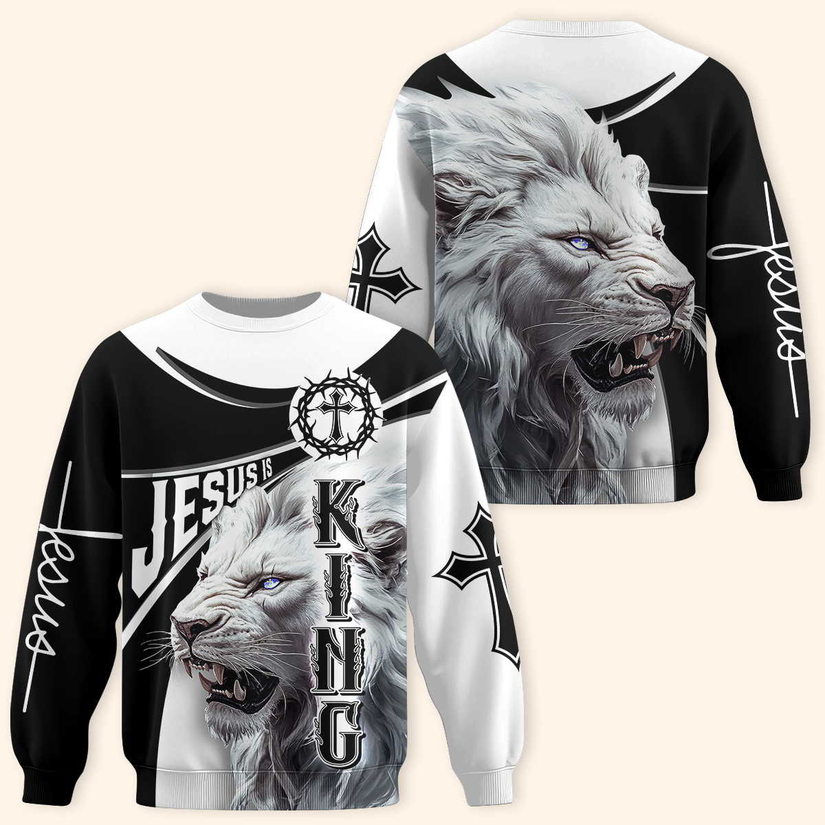 Faith Christian Hoodie – Jesus is King Lion of Judah Cross Zip Up Hoodie for Believers