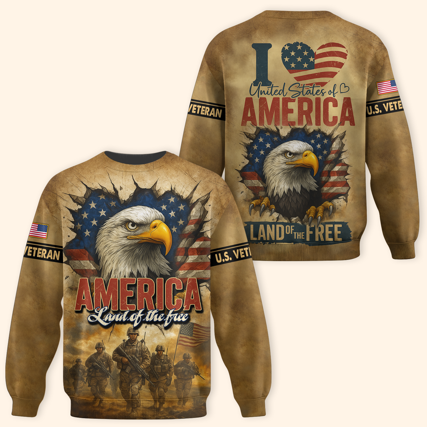 U.S. Veteran Hoodie – America Land of The Free, Patriotic Eagle and Flag Design