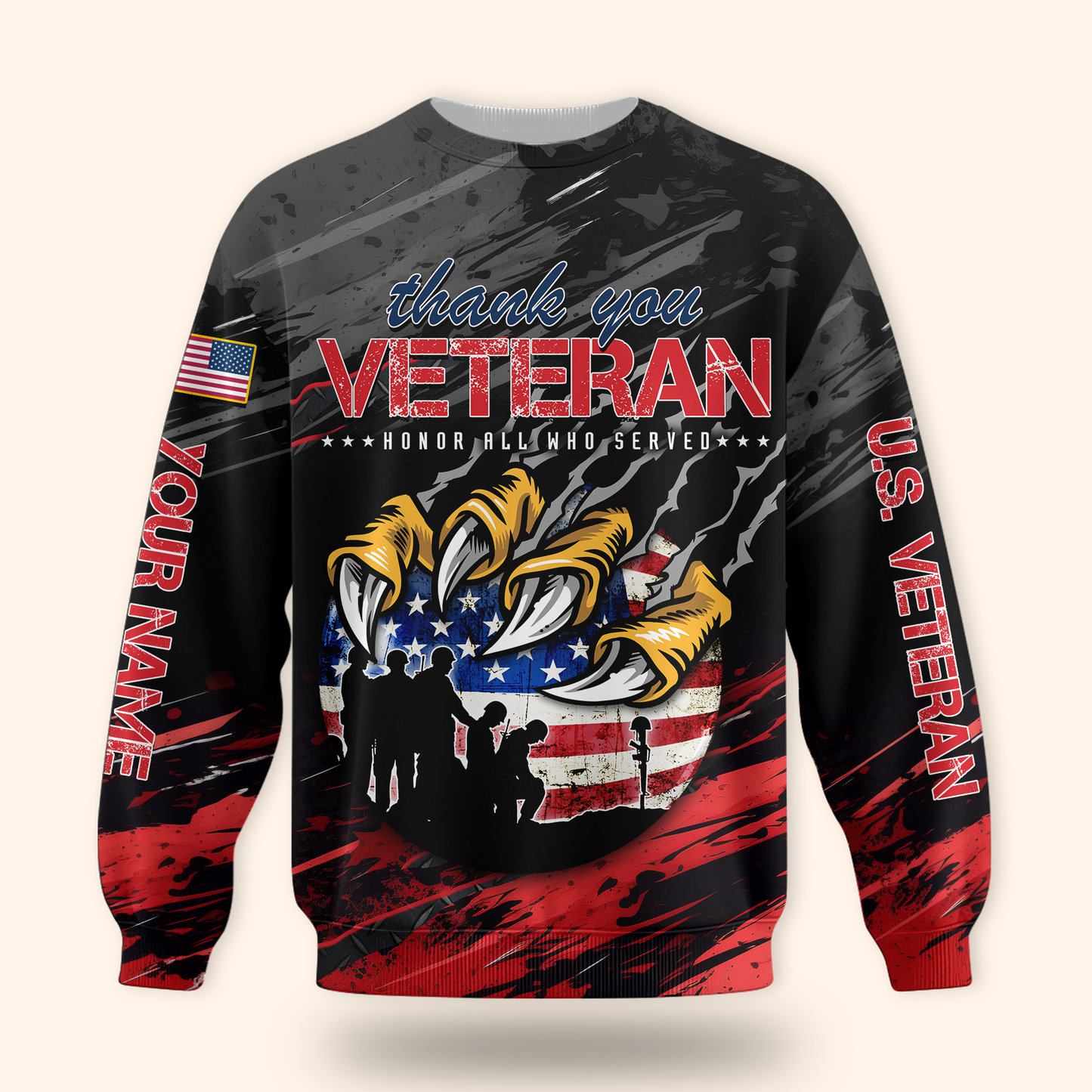 Personalized US Veteran Hoodie – Eagle Claw & Flag – Thank You Heroes Design, easychoo.com