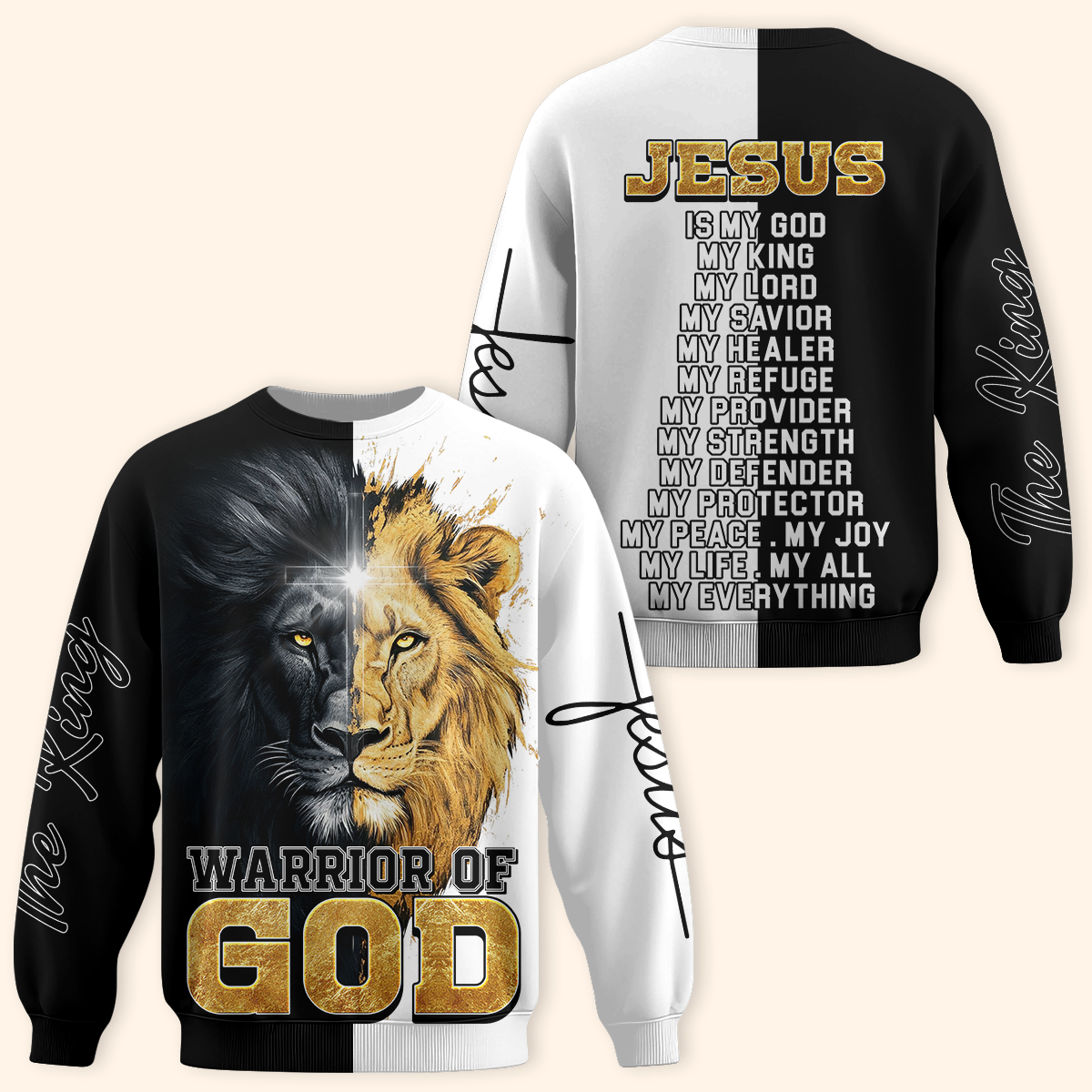 Christian Faith Hoodie – Warrior of God Zip Up Sweatshirt with Lion of Judah and Cross Design