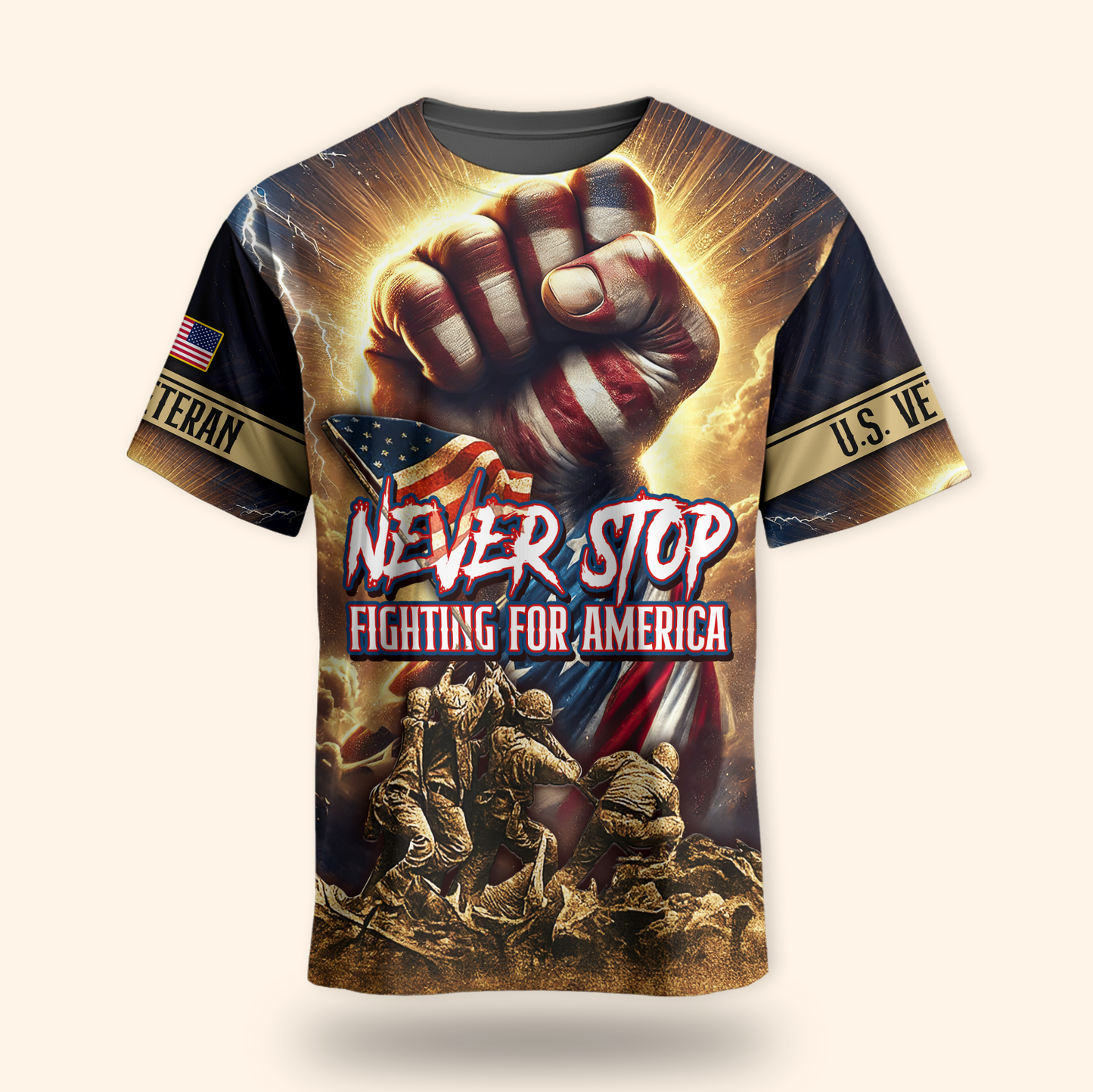 U.S. Veteran Hoodie – Never Stop Fighting for America, Patriotic Warrior Design
