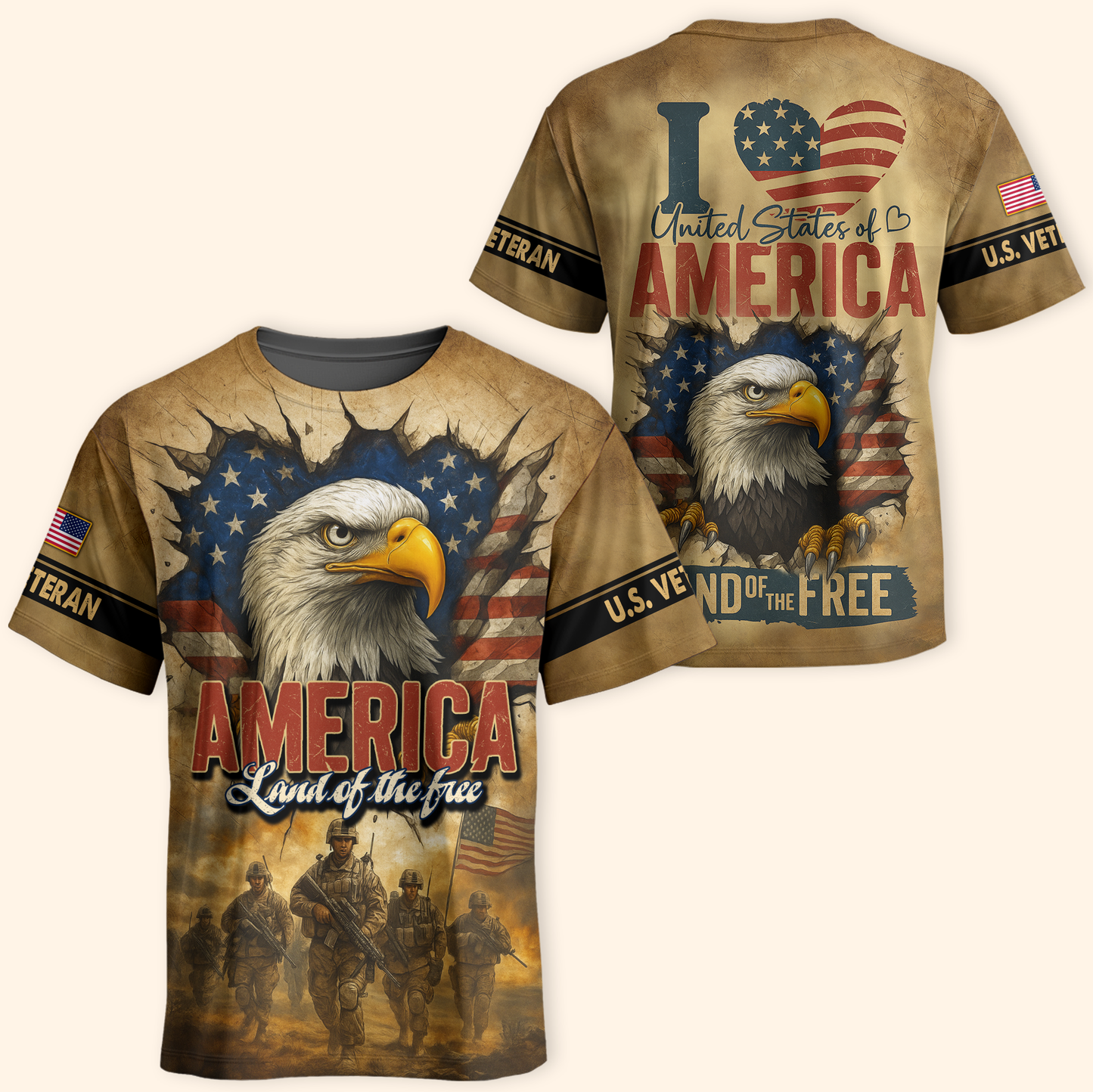 U.S. Veteran Hoodie – America Land of The Free, Patriotic Eagle and Flag Design