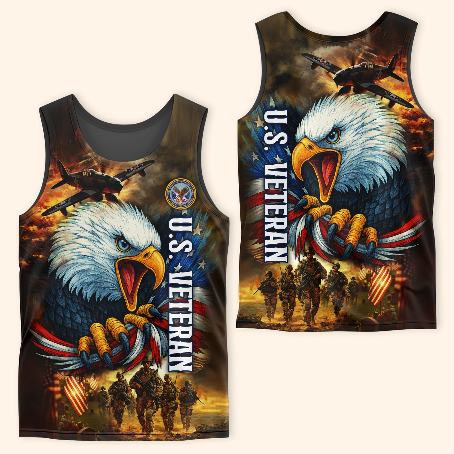 U.S. Veteran Hoodie – American Eagle and Soldiers Design, Patriotic Military Zip Up