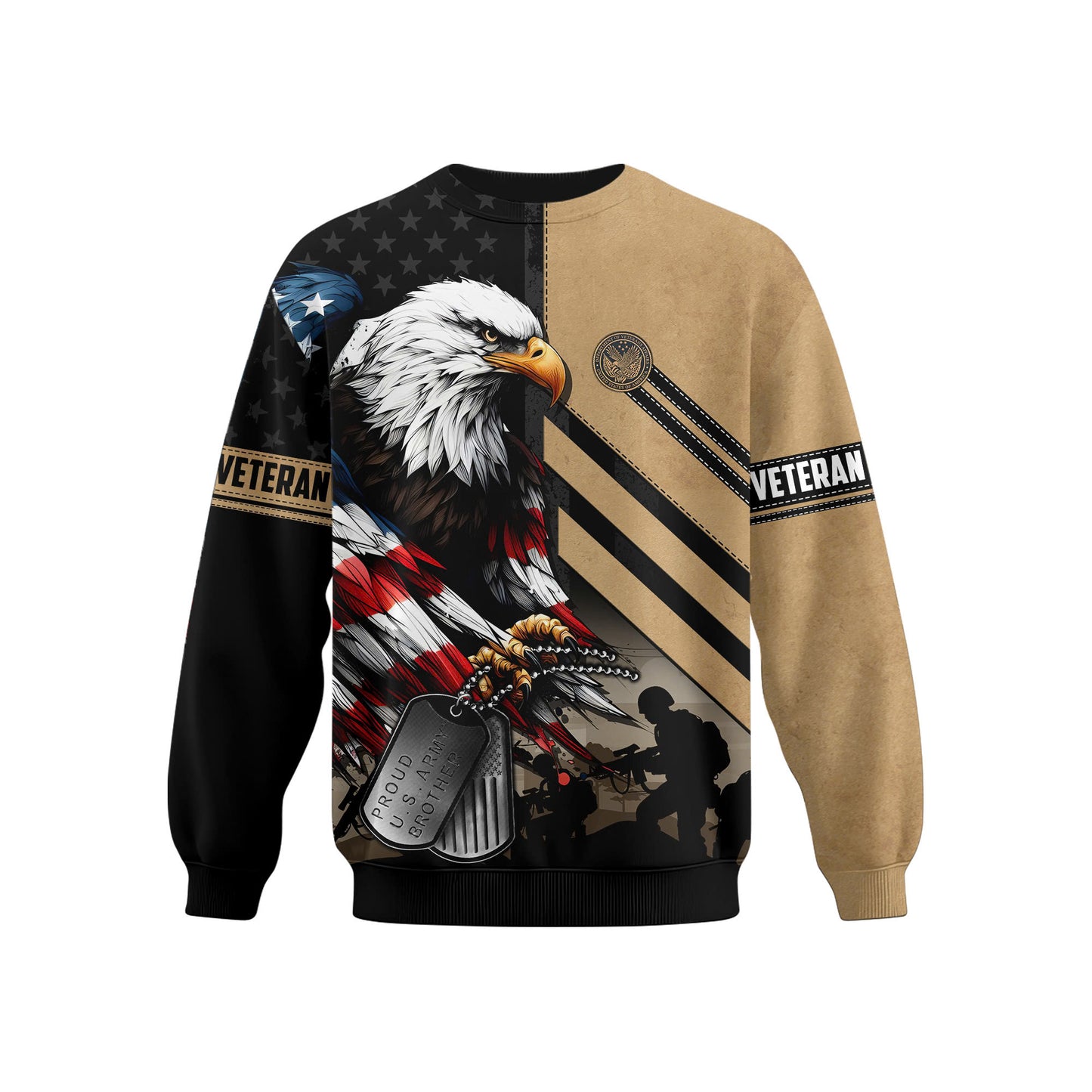 U.S. Veteran Hoodie – American Eagle Flag and Dog Tag Design, Patriotic Military Zip Up
