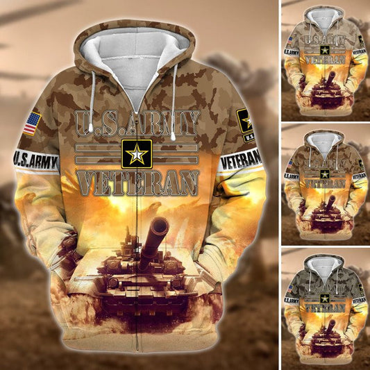 Premium Unique US Army Veteran Zip Hoodie , Gifts for veterans
