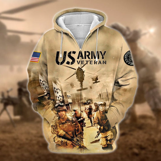 Premium Unique US Army Veteran Zip Hoodie , Gifts for veterans
