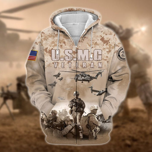 Premium Unique US Marines Veteran Zip Hoodie , Gifts for veterans, easychoo.com