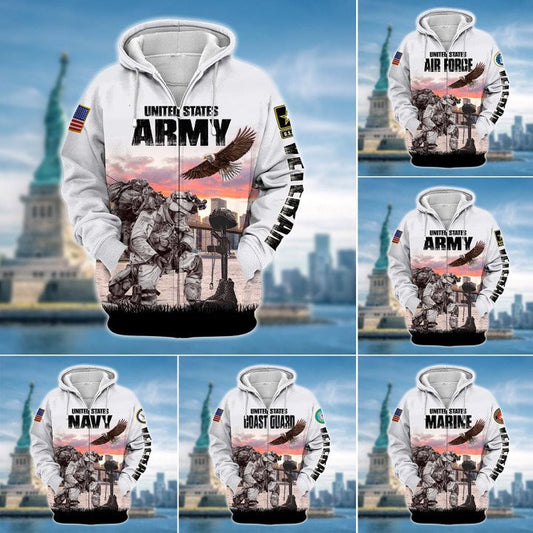 Premium Multiple US Military Services Veteran Zip Hoodie , Gifts for veterans