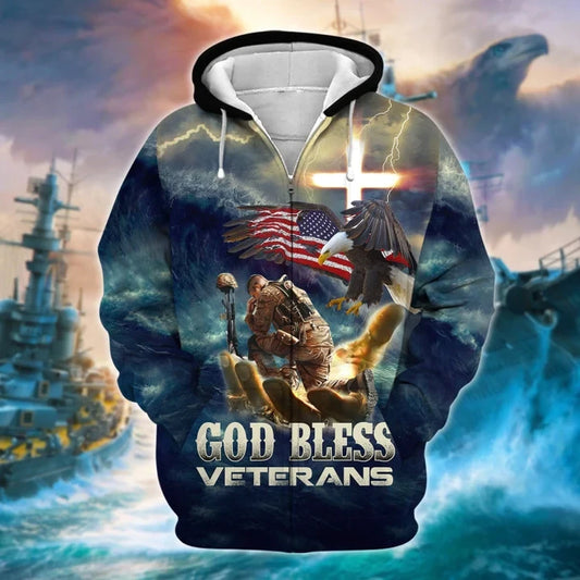 Premium Unique US Veteran Zip Hoodie , Gifts for veterans
