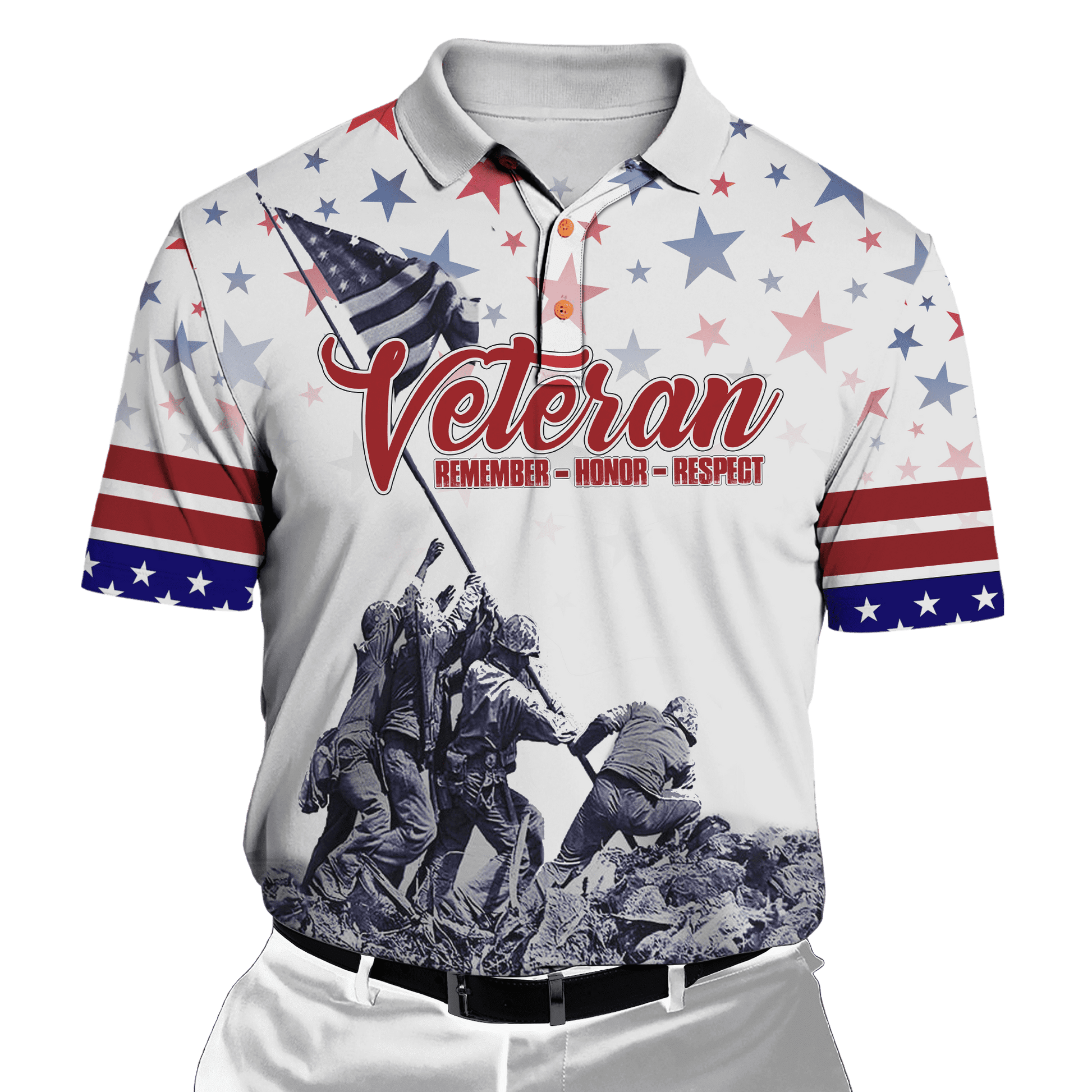 Remember - Honor - Respect - Veterans Day - Unisex Polo Shirt - Short , Gifts for veterans