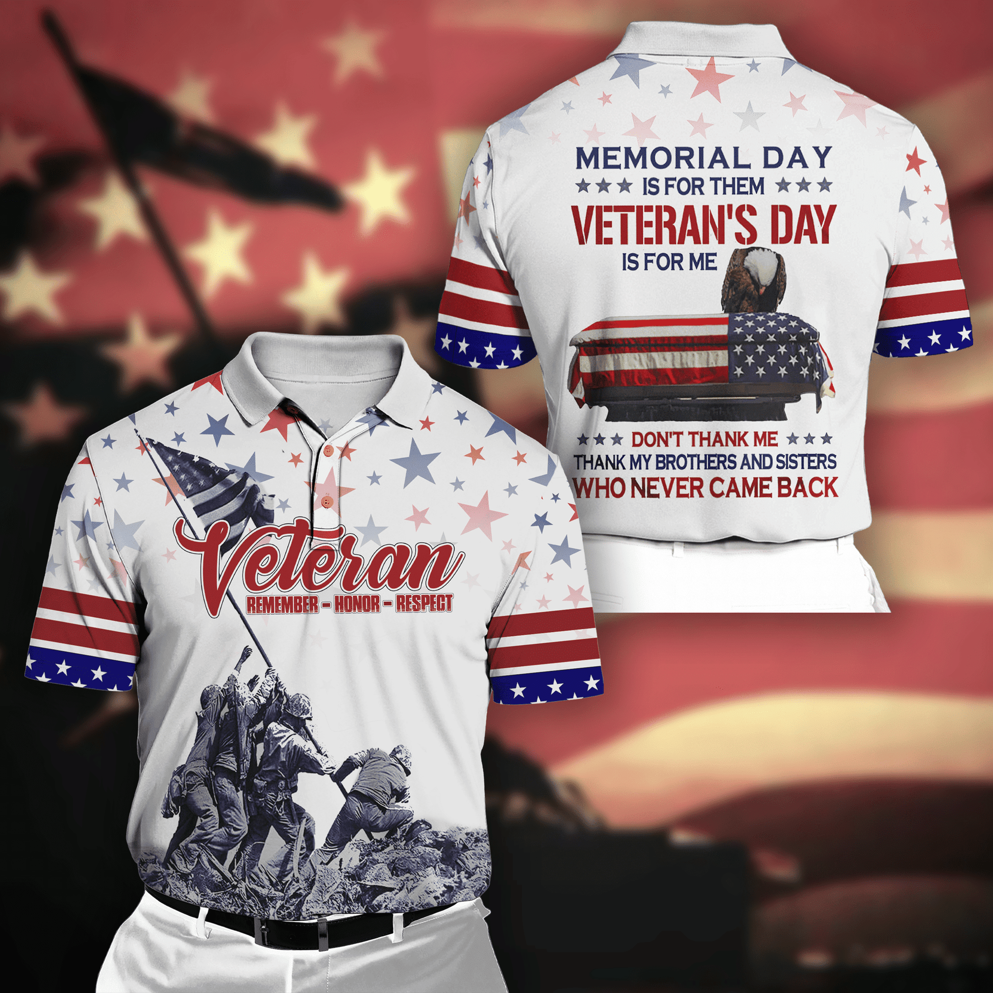 Remember - Honor - Respect - Veterans Day - Unisex Polo Shirt - Short , Gifts for veterans