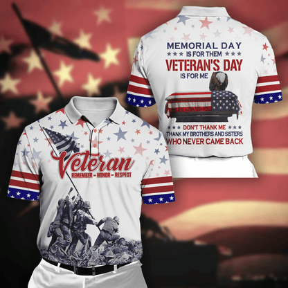 Remember - Honor - Respect - Veterans Day - Unisex Polo Shirt - Short , Gifts for veterans