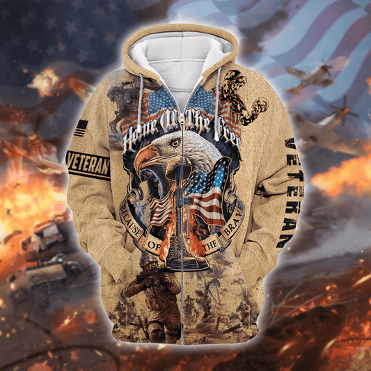 Home Of The Free - Because Of The Brave - Us Veteran - Unisex Zip Hoodie , Gifts for veterans, easychoo.com