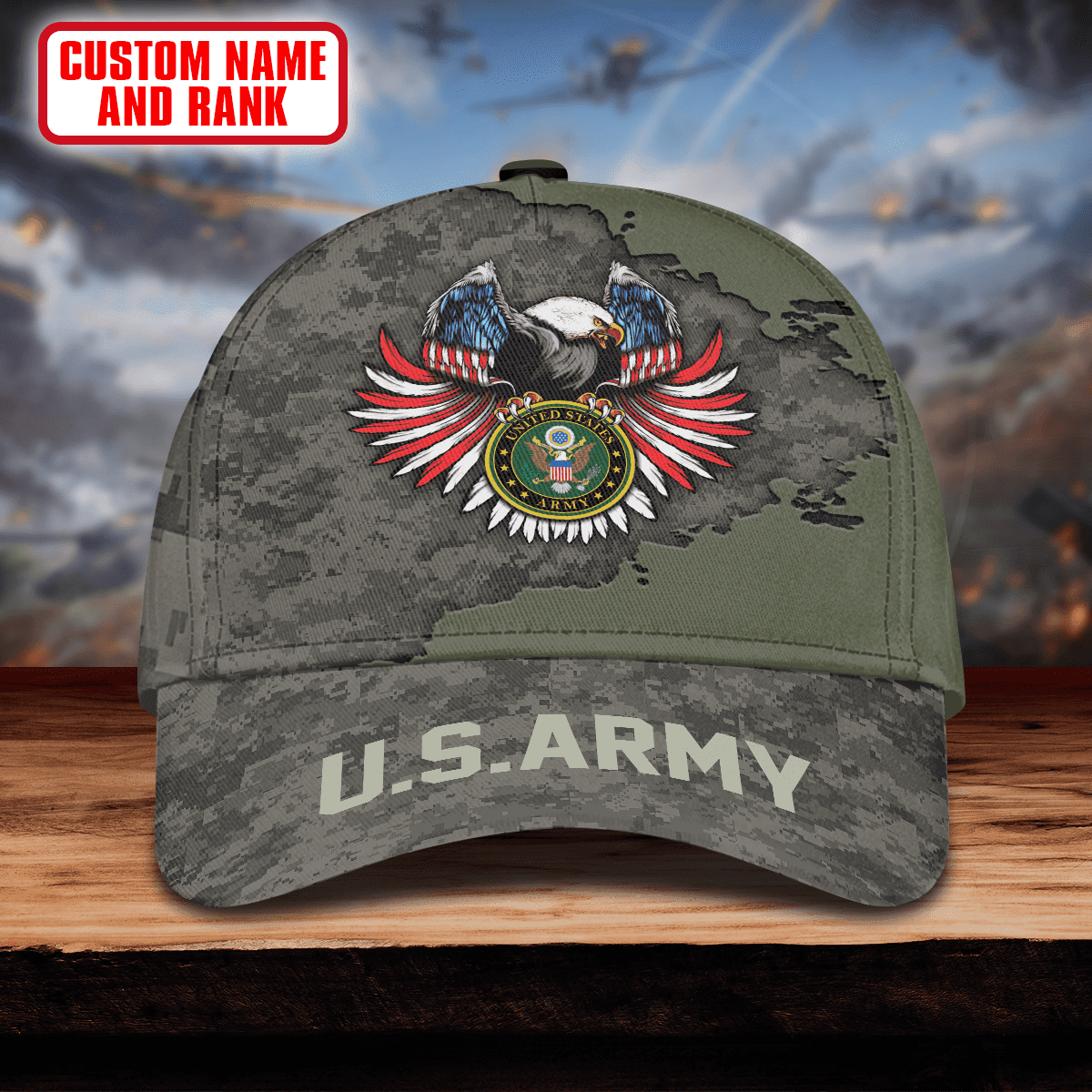 Us Army Eagle And American Flag Camo - US Army Personalize Cap , Gifts for veterans